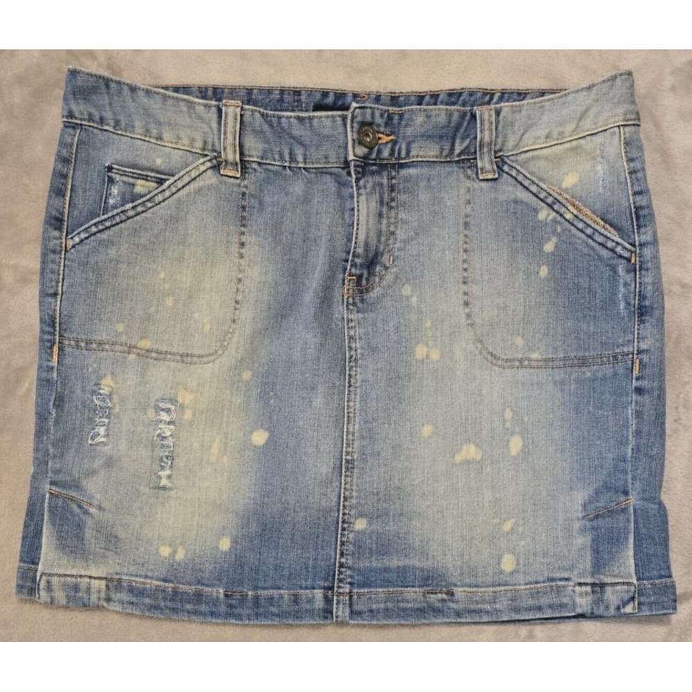 VTG Calvin Klein Mini Skirt Women's 12 Bleach Splatter Denim‎ Lightly Distressed